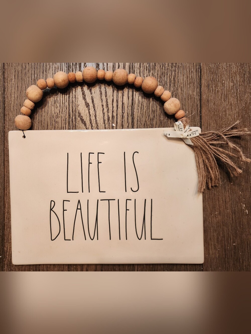 NWT Rae Dunn "Life Is Beautiful" Ceramic Wall Hanging, 12"×8.5"